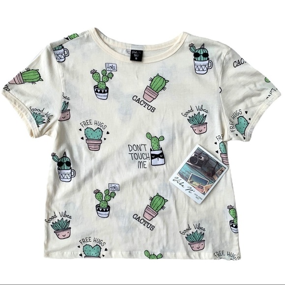 Vibe N’ Happy Cactus Southwestern Desert Cropped Graphic T-Shirt Small NWT - Picture 1 of 15